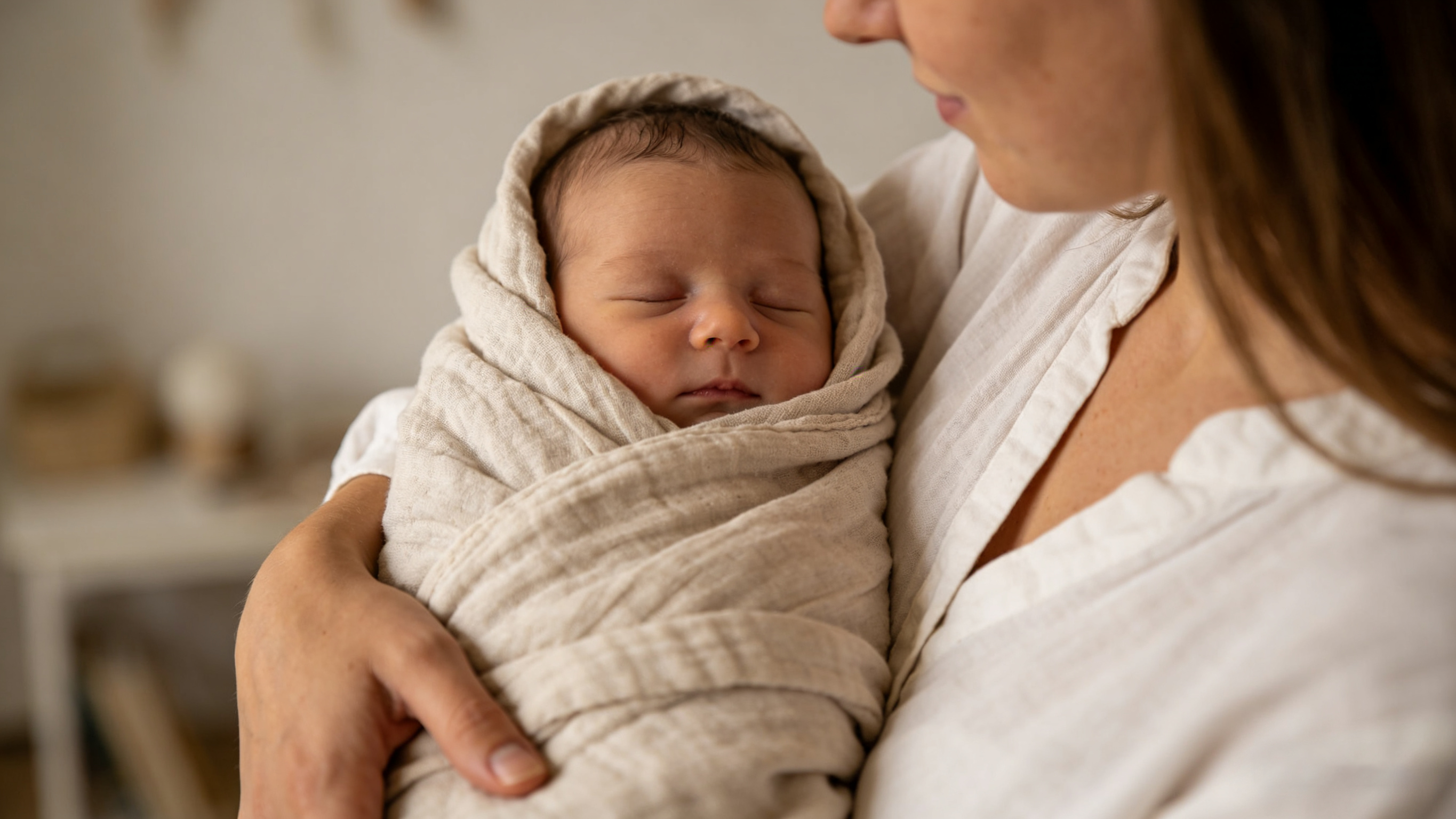 a newborn sleeping in the mother’s arms