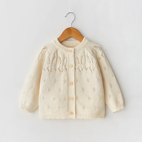 Spring Autumn 100% Cotton Jacquard Hollow Knit Baby Cardigan - Natural Baby Clothing丨Pure, organic, dye-free care, cozy and gentle for babies
