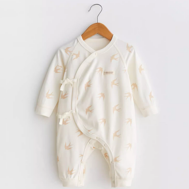 Long Sleeve Lace-Up Jumpsuit with Stretchable Fabric for Stylish and Comfortable Wear - Natural Baby Clothing丨Pure, organic, dye-free care, cozy and gentle for babies