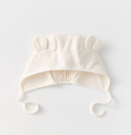 Baby Double-Layer Tie-Back Beanie with Adjustable Straps - Natural Baby Clothing丨Pure, organic, dye-free care, cozy and gentle for babies