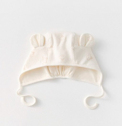 Baby Double-Layer Tie-Back Beanie with Adjustable Straps - Natural Baby Clothing丨Pure, organic, dye-free care, cozy and gentle for babies