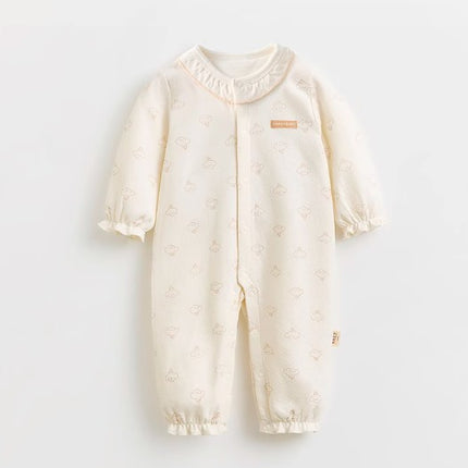 Baby Frilled Front-Opening Onesie with Snap Closure - Natural Baby Clothing丨Pure, organic, dye-free care, cozy and gentle for babies