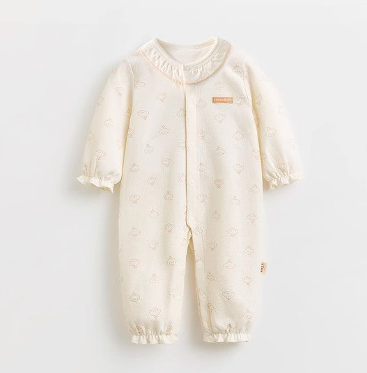 Baby Frilled Front-Opening Onesie with Snap Closure - Natural Baby Clothing丨Pure, organic, dye-free care, cozy and gentle for babies
