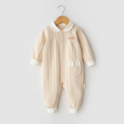 Baby Peter Pan Collar Snap Button Romper for Easy Dressing - Natural Baby Clothing丨Pure, organic, dye-free care, cozy and gentle for babies