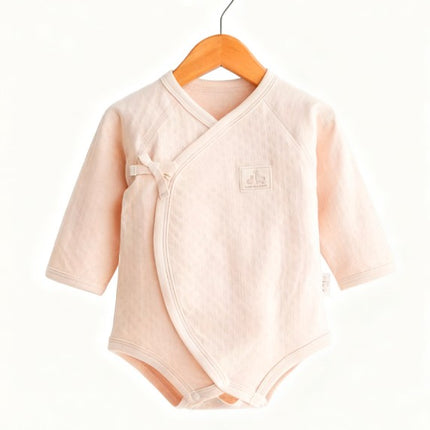 Light Brown Long-Sleeved Tie-Strap Triangle Romper for Babies - Natural Baby Clothing丨Pure, organic, dye-free care, cozy and gentle for babies