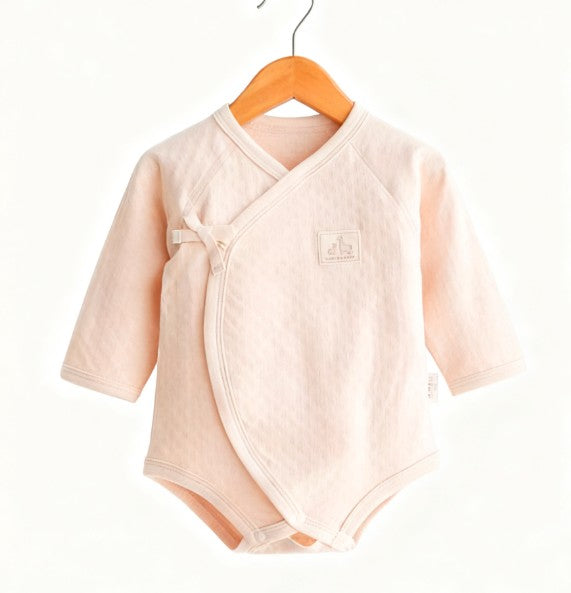 Light Brown Long-Sleeved Tie-Strap Triangle Romper for Babies - Natural Baby Clothing丨Pure, organic, dye-free care, cozy and gentle for babies