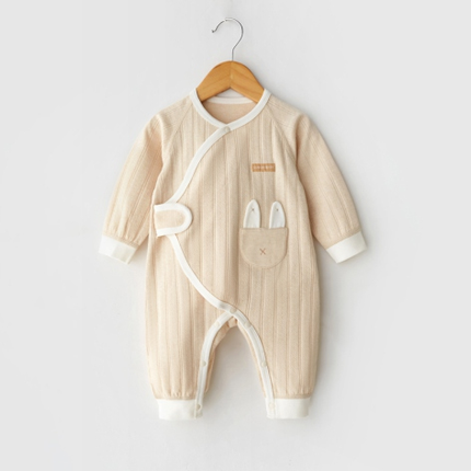 Diagonal Placket Tie-Strap Romper for Babies with Adjustable Fit - Natural Baby Clothing丨Pure, organic, dye-free care, cozy and gentle for babies