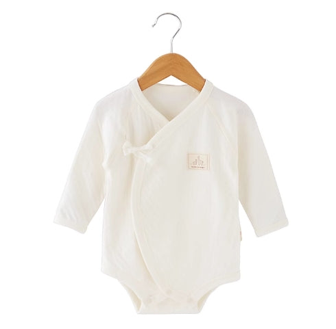 Cotton Natural Color Long-Sleeved Triangle Romper with Tie-Straps - Natural Baby Clothing丨Pure, organic, dye-free care, cozy and gentle for babies