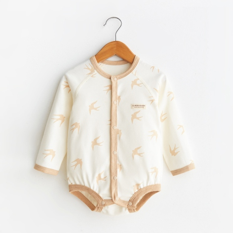 Front-Opening Snap Button Triangle Romper for Babies with Adjustable Fit for All Seasons - Natural Baby Clothing丨Pure, organic, dye-free care, cozy and gentle for babies