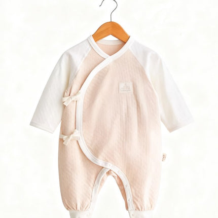 Baby Long-Sleeved Tie-Strap Romper for Comfort - Natural Baby Clothing丨Pure, organic, dye-free care, cozy and gentle for babies