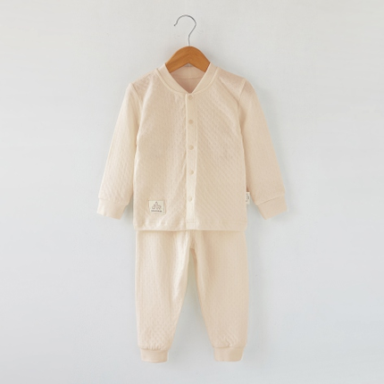 Baby Stand-Up Collar Front-Opening Long Sleeve Set - Natural Baby Clothing丨Pure, organic, dye-free care, cozy and gentle for babies