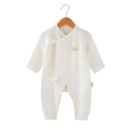 Baby Long-Sleeved Tie-Strap Onesie with Easy Diaper Change - Natural Baby Clothing丨Pure, organic, dye-free care, cozy and gentle for babies