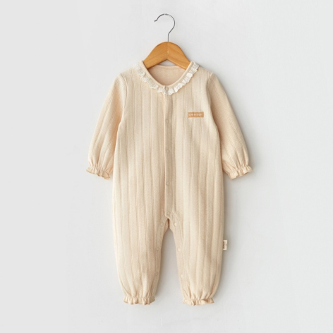 Baby Frilled Round-Neck Snap Onesie for Comfort and Style - Natural Baby Clothing丨Pure, organic, dye-free care, cozy and gentle for babies