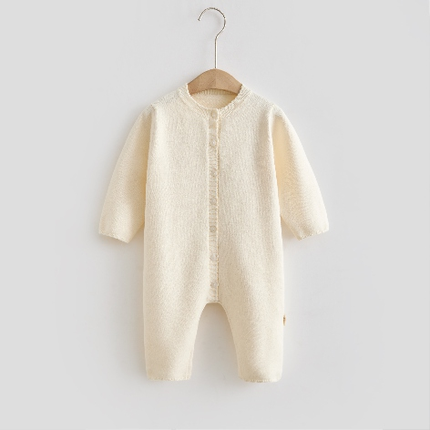 Long-Sleeved Knitted Romper for Comfort and Warmth - Natural Baby Clothing丨Pure, organic, dye-free care, cozy and gentle for babies