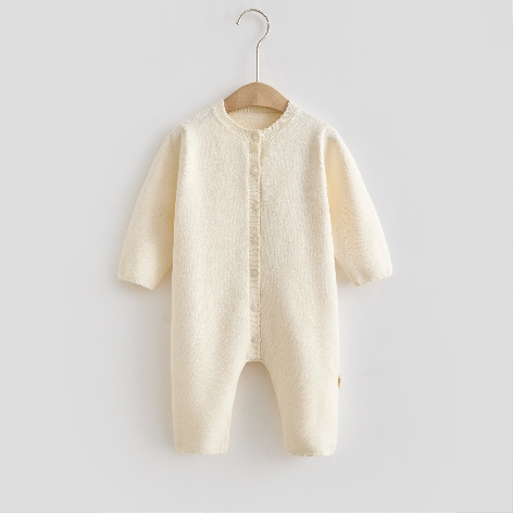 Long-Sleeved Knitted Romper for Comfort and Warmth - Natural Baby Clothing丨Pure, organic, dye-free care, cozy and gentle for babies