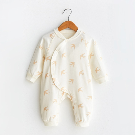 Asymmetrical Placket Snap Button Romper with Adjustable Fit for Comfort and Style - Natural Baby Clothing丨Pure, organic, dye-free care, cozy and gentle for babies