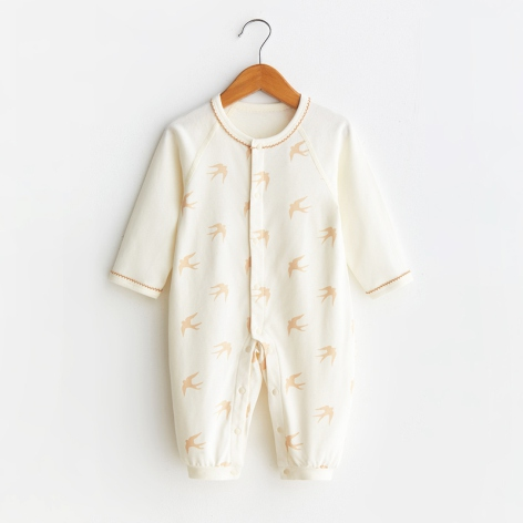 Round Neck Snap Button Romper with Easy-On Design for Baby's Comfort - Natural Baby Clothing丨Pure, organic, dye-free care, cozy and gentle for babies