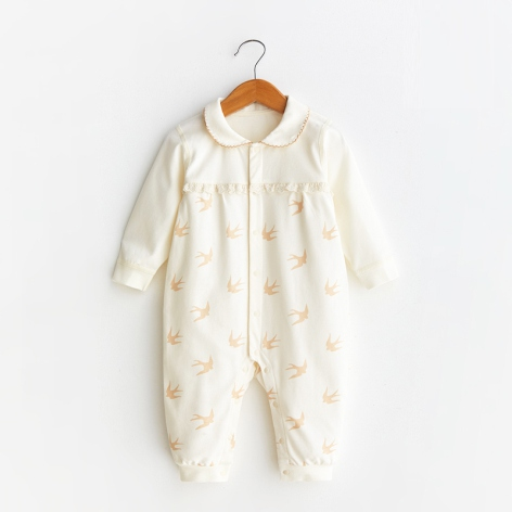 Collarless Snap Button Romper with Easy-On Design for Baby's Comfort - Natural Baby Clothing丨Pure, organic, dye-free care, cozy and gentle for babies