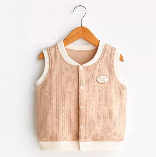 Stand-Up Collar Double-Layer Vest with Adjustable Fit for All Seasons - Natural Baby Clothing丨Pure, organic, dye-free care, cozy and gentle for babies