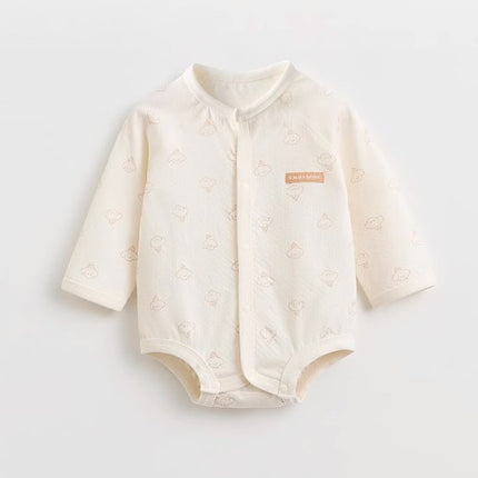 Long-Sleeved Front-Opening Triangle Romper for Infants - Natural Baby Clothing丨Pure, organic, dye-free care, cozy and gentle for babies