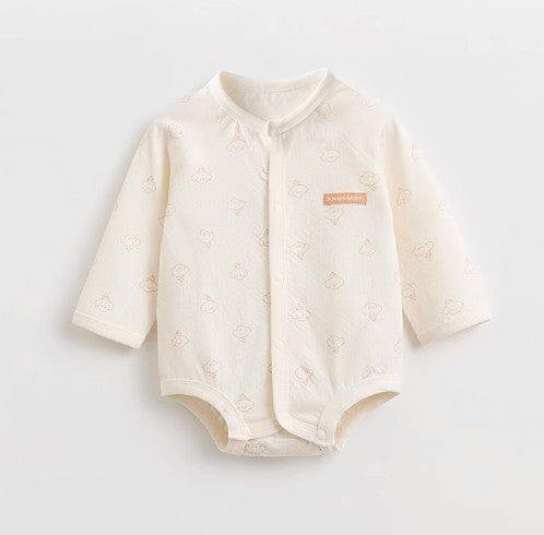 Long-Sleeved Front-Opening Triangle Romper for Infants - Natural Baby Clothing丨Pure, organic, dye-free care, cozy and gentle for babies