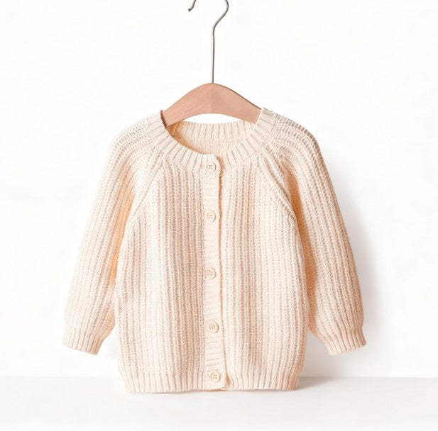 Knitwear Cardigan with Front-Opening Design for Easy Layering - Natural Baby Clothing丨Pure, organic, dye-free care, cozy and gentle for babies
