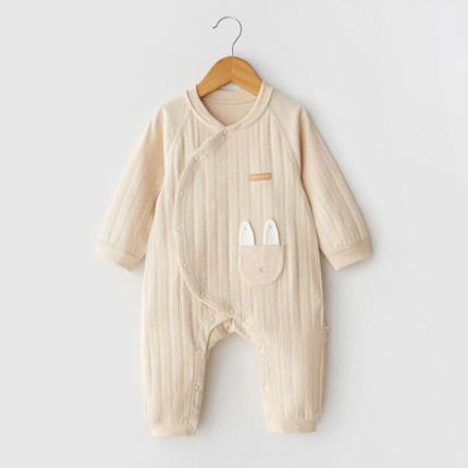 Diagonal Placket Collared Snap Button Baby Romper with Adjustable Fit - Natural Baby Clothing丨Pure, organic, dye-free care, cozy and gentle for babies