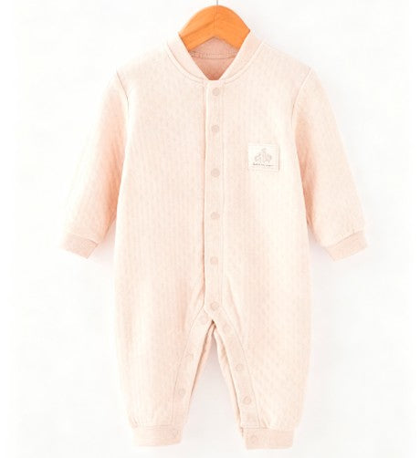 Baby Stand-Up Collar Snap Onesie with Long Sleeves - Natural Baby Clothing丨Pure, organic, dye-free care, cozy and gentle for babies