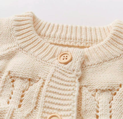 Spring Autumn 100% Cotton Jacquard Hollow Knit Baby Cardigan - Natural Baby Clothing丨Pure, organic, dye-free care, cozy and gentle for babies