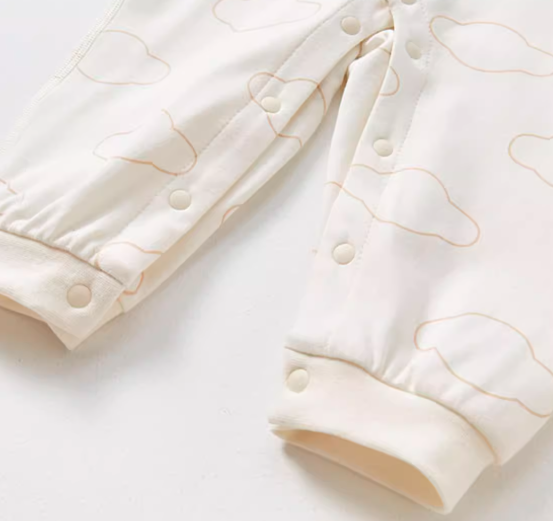 Round Neck Full Front-Opening Romper - Natural Baby Clothing丨Pure, organic, dye-free care, cozy and gentle for babies