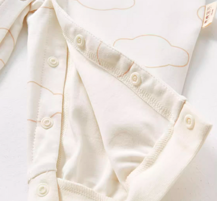 Round Neck Full Front-Opening Romper - Natural Baby Clothing丨Pure, organic, dye-free care, cozy and gentle for babies