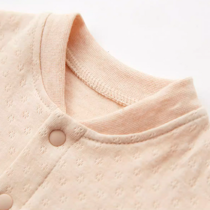 Light Brown Double-Layer Jacquard Stand Collar Romper - Natural Baby Clothing丨Pure, organic, dye-free care, cozy and gentle for babies