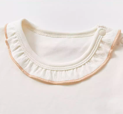 Baby Lace Trim Round Neck Bodysuit - Natural Baby Clothing丨Pure, organic, dye-free care, cozy and gentle for babies