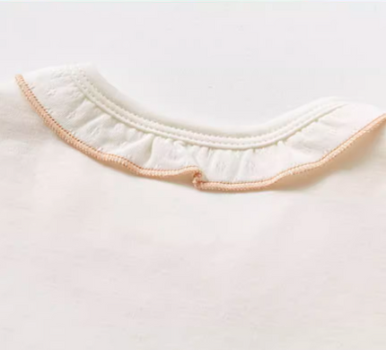 Baby Lace Trim Round Neck Bodysuit - Natural Baby Clothing丨Pure, organic, dye-free care, cozy and gentle for babies