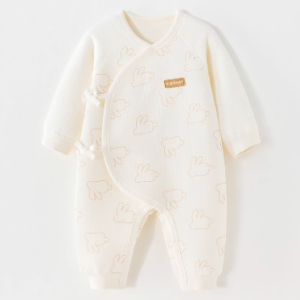 Rabbit Print Air Layer Wrap-Style Tie-Front Romper