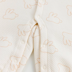 Rabbit Print Air Layer Stand Collar Full Front-Opening Romper