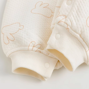 Rabbit Print Air Layer Stand Collar Full Front-Opening Romper