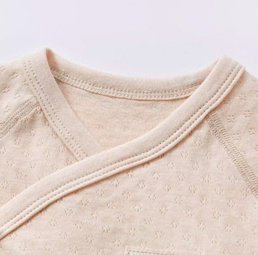 Light Brown Long-Sleeved Tie-Strap Triangle Romper for Babies - Natural Baby Clothing丨Pure, organic, dye-free care, cozy and gentle for babies