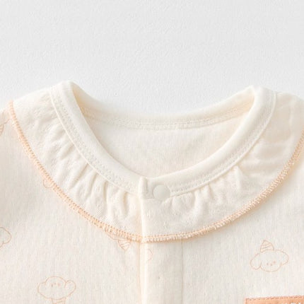 Baby Frilled Front-Opening Onesie with Snap Closure - Natural Baby Clothing丨Pure, organic, dye-free care, cozy and gentle for babies