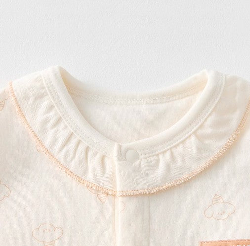 Baby Frilled Front-Opening Onesie with Snap Closure - Natural Baby Clothing丨Pure, organic, dye-free care, cozy and gentle for babies