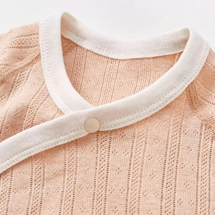 Diagonal Placket Tie-Strap Long Sleeve Romper for Baby - Natural Baby Clothing丨Pure, organic, dye-free care, cozy and gentle for babies