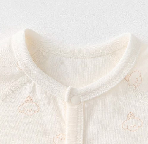 Long-Sleeved Front-Opening Triangle Romper for Infants - Natural Baby Clothing丨Pure, organic, dye-free care, cozy and gentle for babies