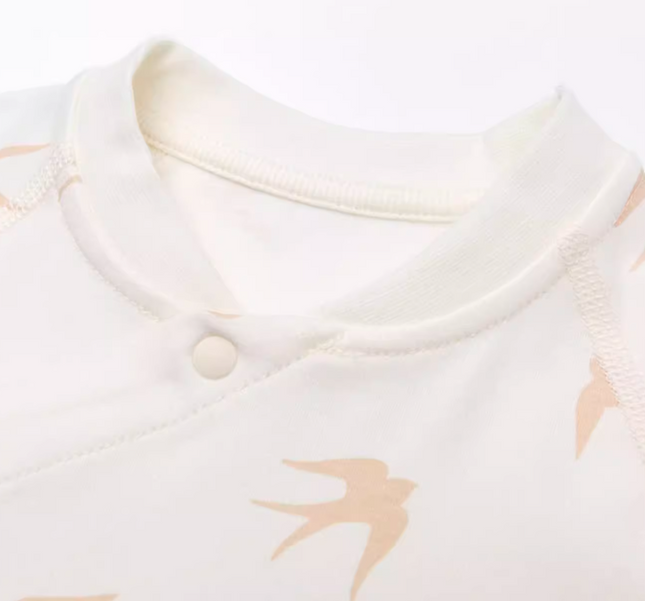 Round Neck Snap Button Romper with Easy-On Design for Baby's Comfort - Natural Baby Clothing丨Pure, organic, dye-free care, cozy and gentle for babies