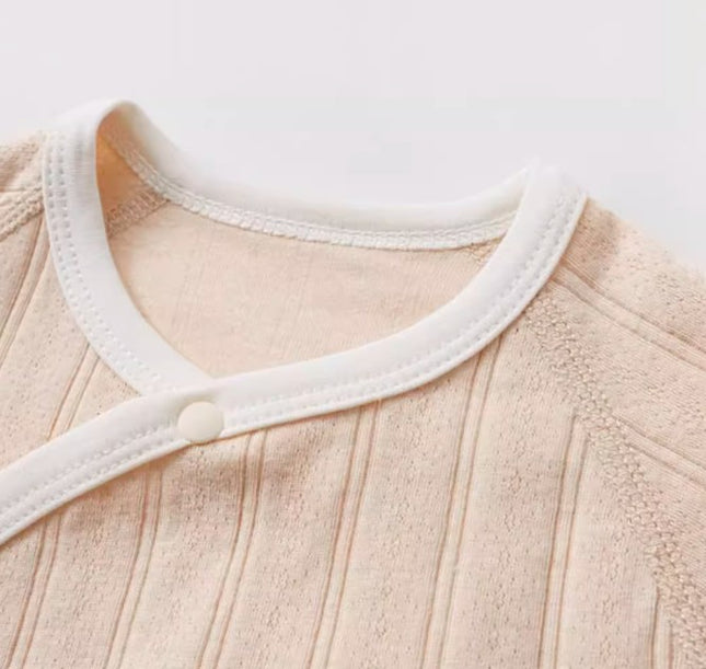 Diagonal Placket Tie-Strap Romper for Babies with Adjustable Fit - Natural Baby Clothing丨Pure, organic, dye-free care, cozy and gentle for babies