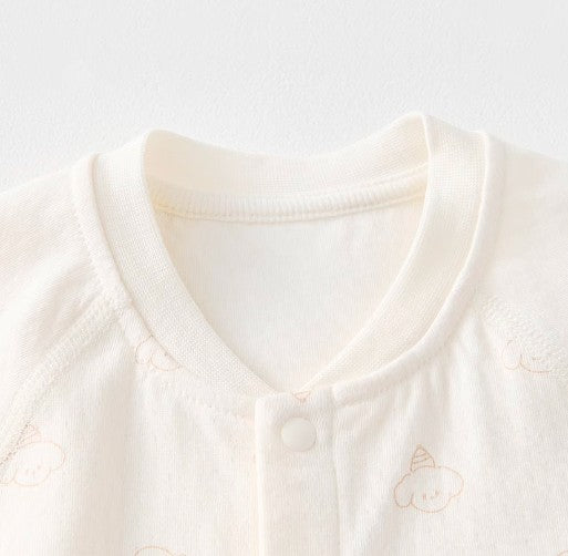 Baby Stand-Up Collar Front-Opening Onesie for Comfort - Natural Baby Clothing丨Pure, organic, dye-free care, cozy and gentle for babies