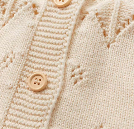 Spring Autumn 100% Cotton Jacquard Hollow Knit Baby Cardigan - Natural Baby Clothing丨Pure, organic, dye-free care, cozy and gentle for babies