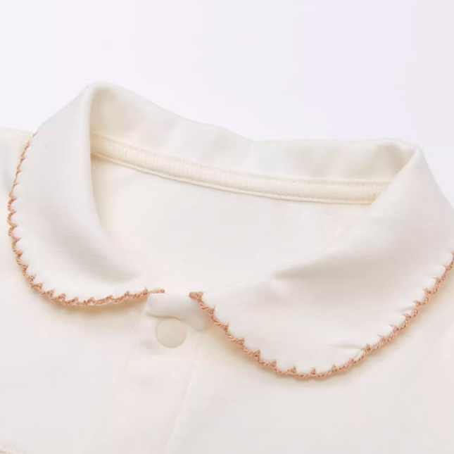 Collarless Snap Button Romper with Easy-On Design for Baby's Comfort - Natural Baby Clothing丨Pure, organic, dye-free care, cozy and gentle for babies