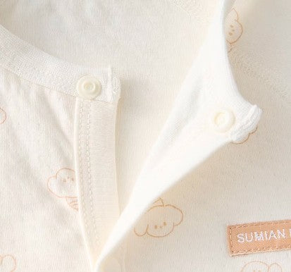 Long-Sleeved Front-Opening Triangle Romper for Infants - Natural Baby Clothing丨Pure, organic, dye-free care, cozy and gentle for babies