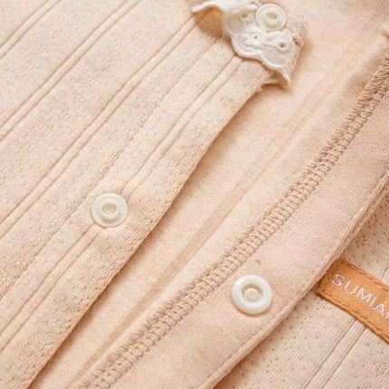 Baby Frilled Round-Neck Snap Onesie for Comfort and Style - Natural Baby Clothing丨Pure, organic, dye-free care, cozy and gentle for babies