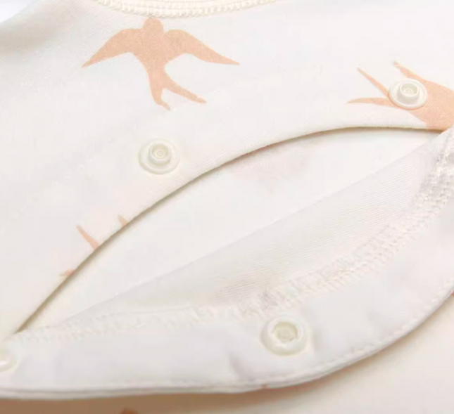 Round Neck Snap Button Romper with Easy-On Design for Baby's Comfort - Natural Baby Clothing丨Pure, organic, dye-free care, cozy and gentle for babies